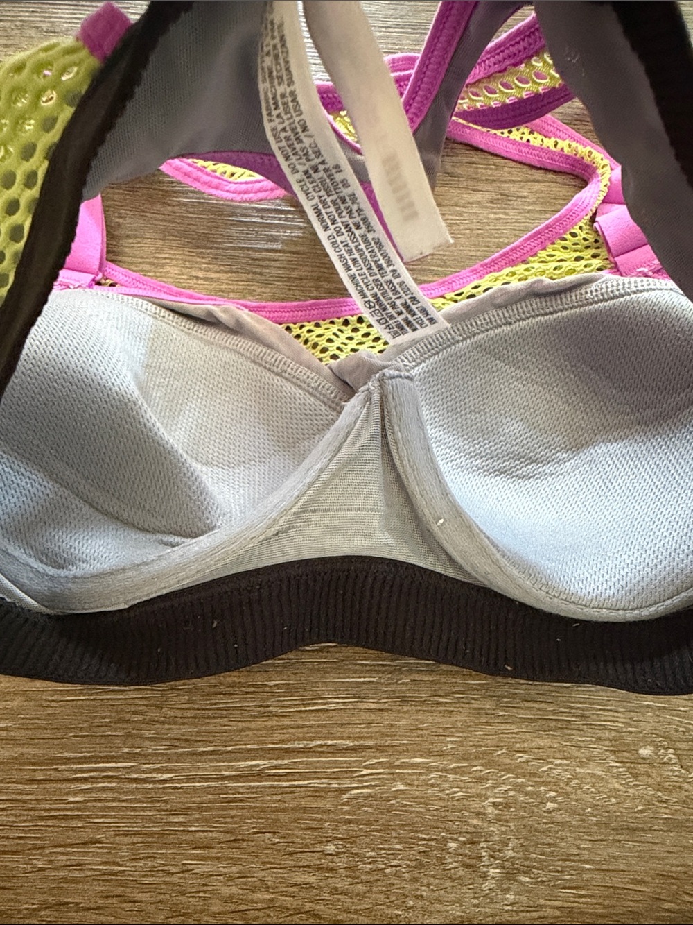 Victoria's Secret VSX Neon Yellow Mesh Sports Bra with Purple Trim - Picture 4 of 4